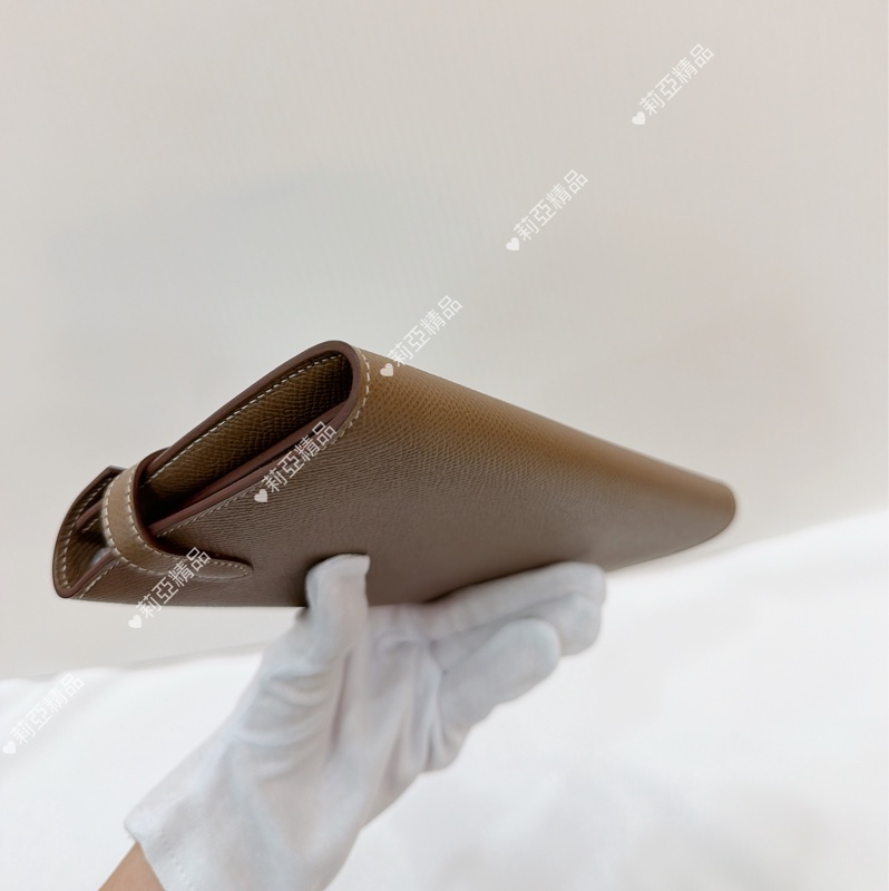 莉亞精品♡ Hermes Kelly 大象灰長夾 D刻 未使用閒置品-9