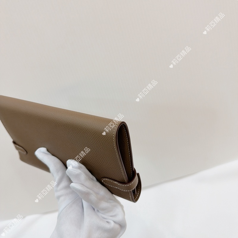 莉亞精品♡ Hermes Kelly 大象灰長夾 D刻 未使用閒置品-11