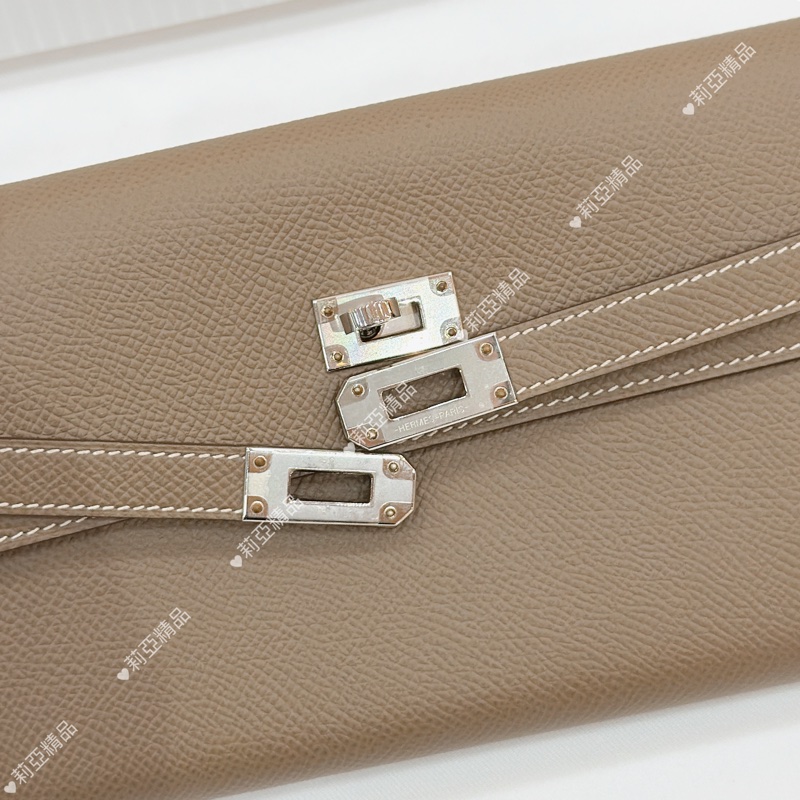 莉亞精品♡ Hermes Kelly 大象灰長夾 D刻 未使用閒置品-12