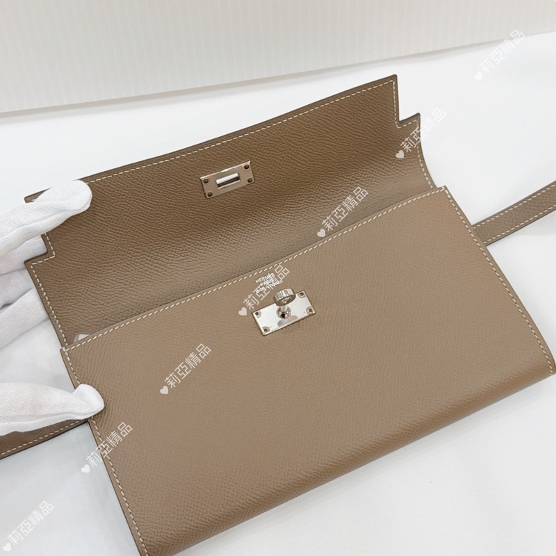 莉亞精品♡ Hermes Kelly 大象灰長夾 D刻 未使用閒置品-13