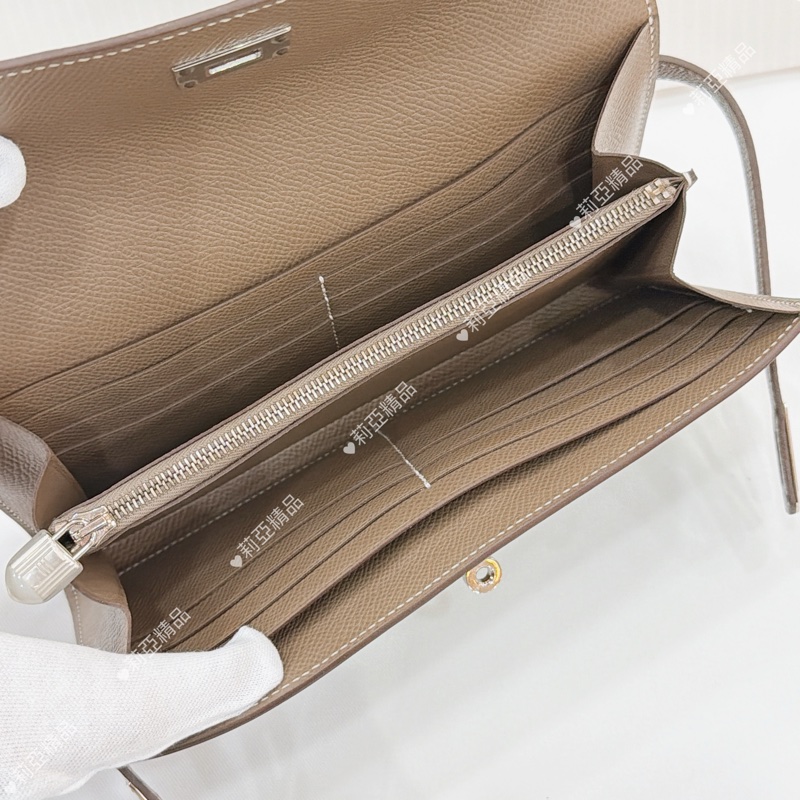 莉亞精品♡ Hermes Kelly 大象灰長夾 D刻 未使用閒置品-14