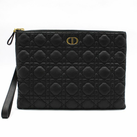 【包稅】DIOR 黑色藤格紋 Caro 大號日常手拿包