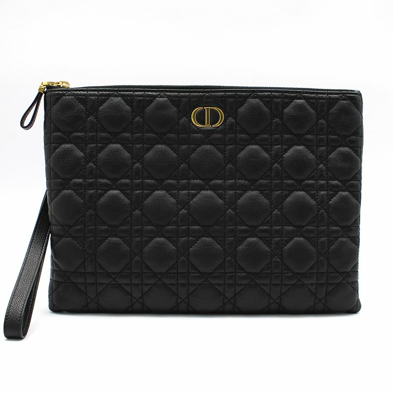 【包稅】DIOR 黑色藤格紋 Caro 大號日常手拿包-0