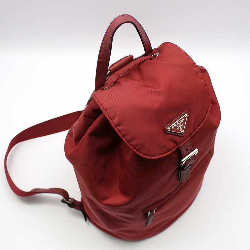 【包稅】PRADA 紅色布料 Pocono 尼龍銀色三角形標誌背包-5