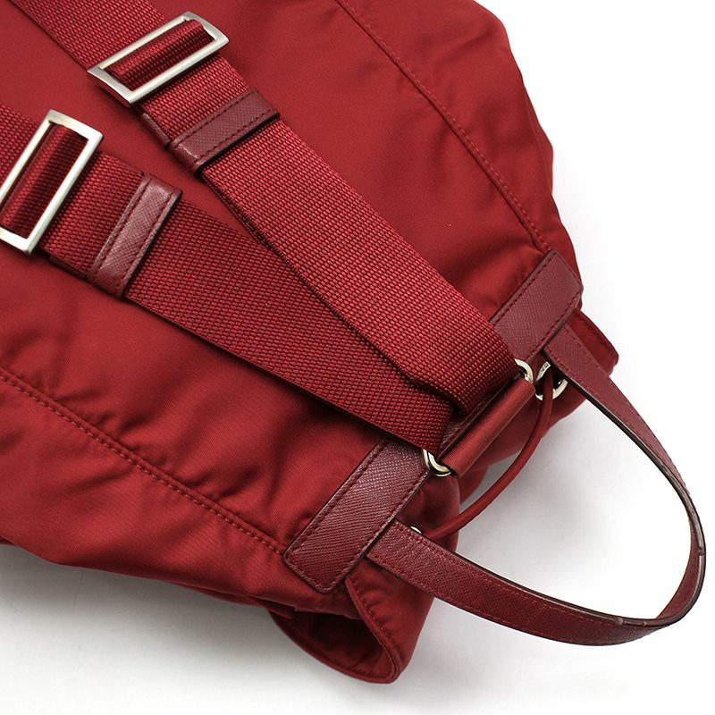 【包稅】PRADA 紅色布料 Pocono 尼龍銀色三角形標誌背包-9