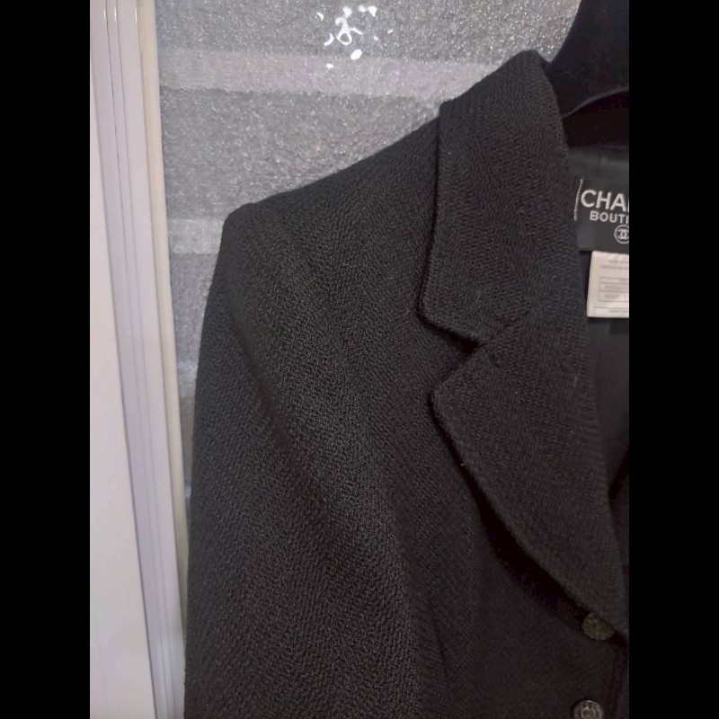 Chanel 霧銀釦黑羊毛料外套-3