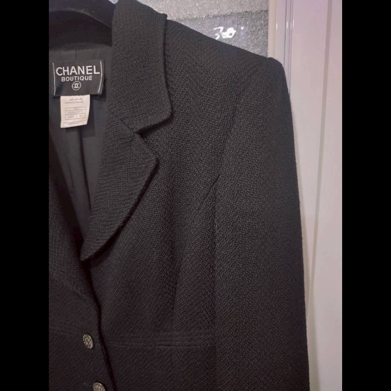 Chanel 霧銀釦黑羊毛料外套-5