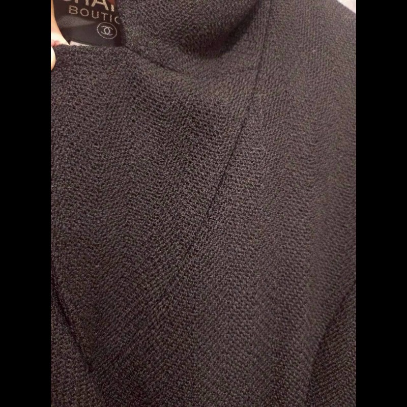 Chanel 霧銀釦黑羊毛料外套-7