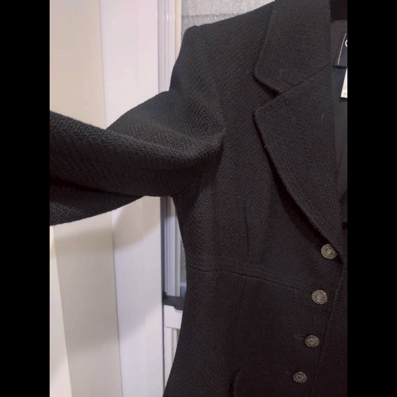 Chanel 霧銀釦黑羊毛料外套-10