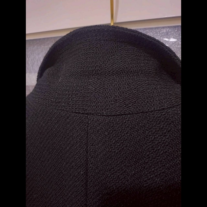 Chanel 霧銀釦黑羊毛料外套-12