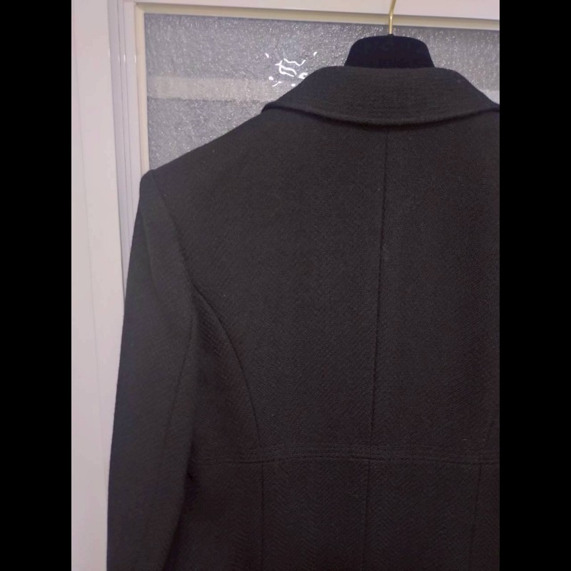 Chanel 霧銀釦黑羊毛料外套-15