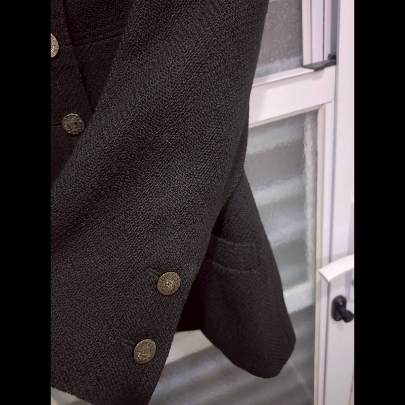 Chanel 霧銀釦黑羊毛料外套-16