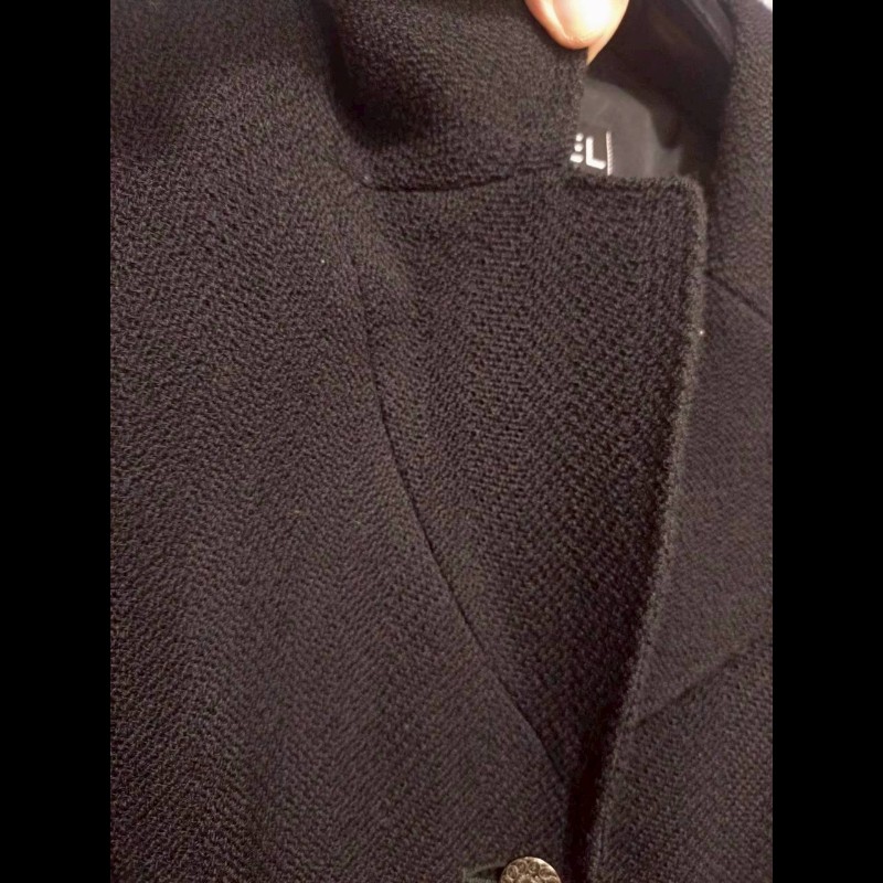 Chanel 霧銀釦黑羊毛料外套-18