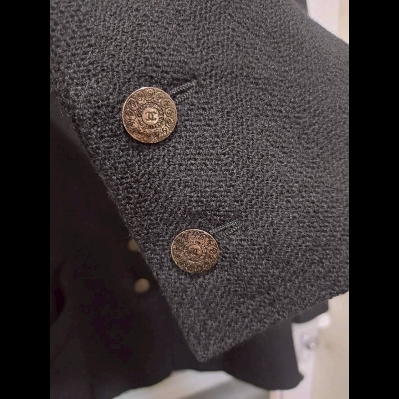 Chanel 霧銀釦黑羊毛料外套-23