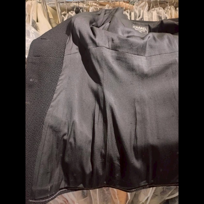 Chanel 霧銀釦黑羊毛料外套-26