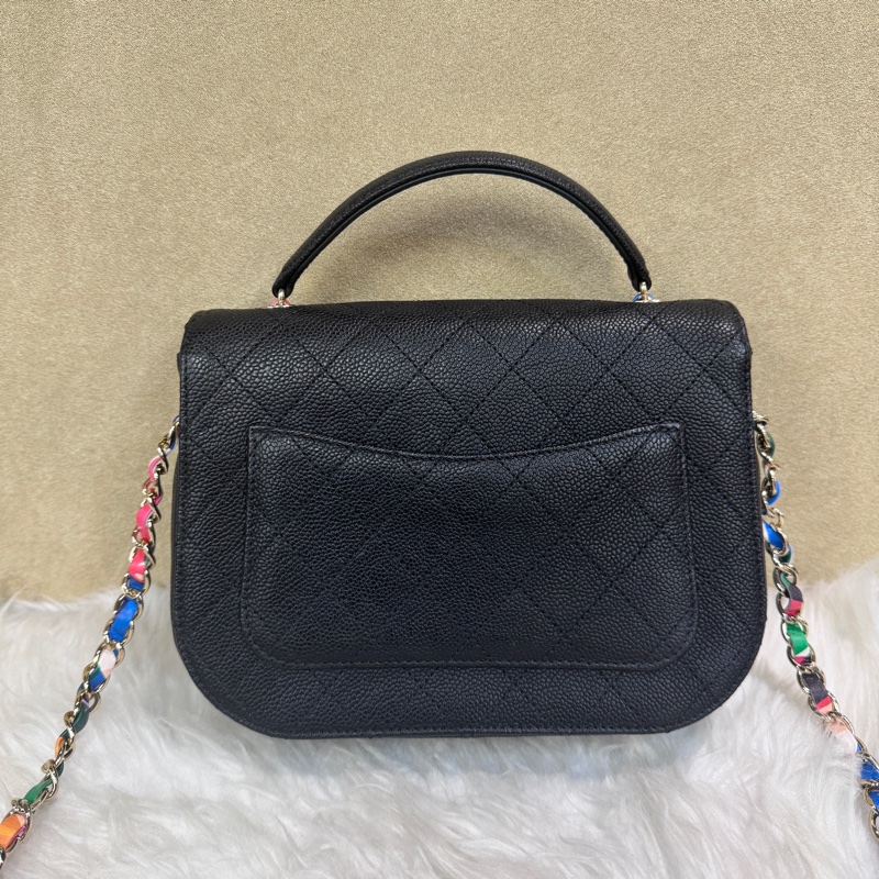 Chanel 黑荔枝皮彩色皮穿鏈下蓋手提斜背包-1