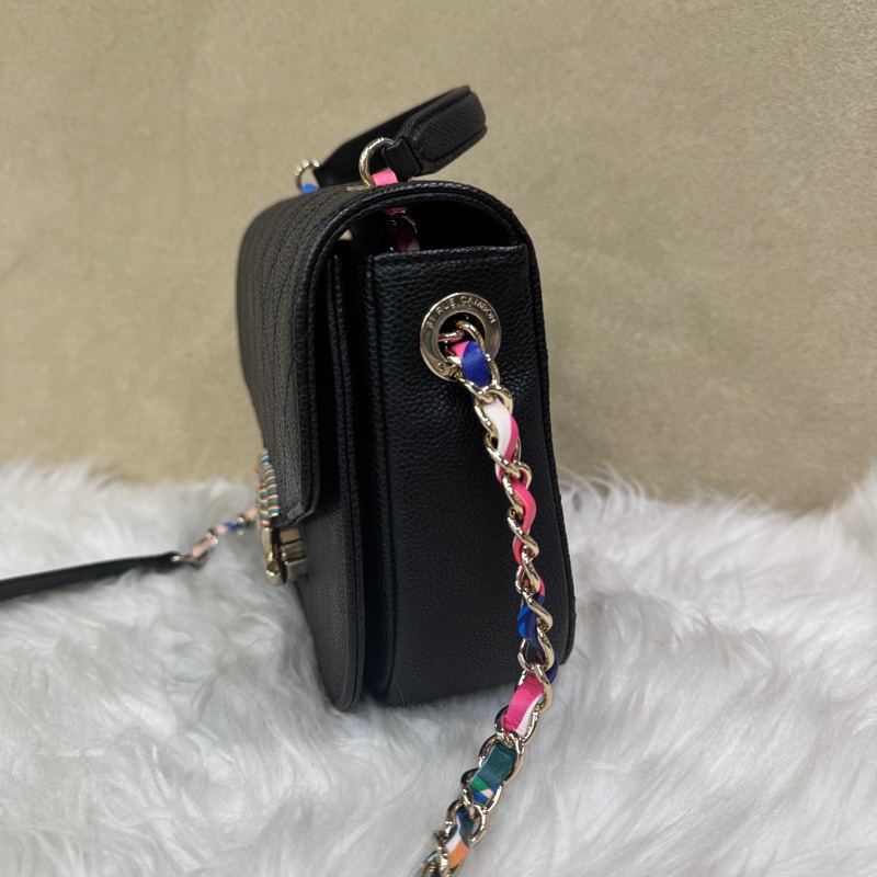 Chanel 黑荔枝皮彩色皮穿鏈下蓋手提斜背包-3