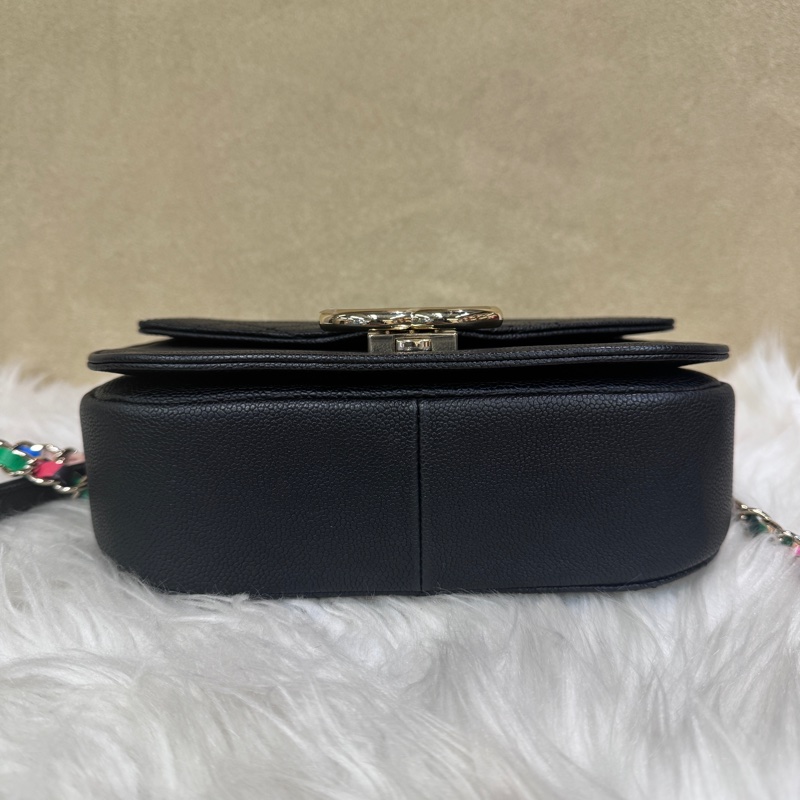 Chanel 黑荔枝皮彩色皮穿鏈下蓋手提斜背包-4