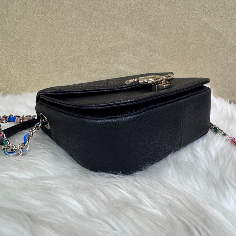 Chanel 黑荔枝皮彩色皮穿鏈下蓋手提斜背包-5