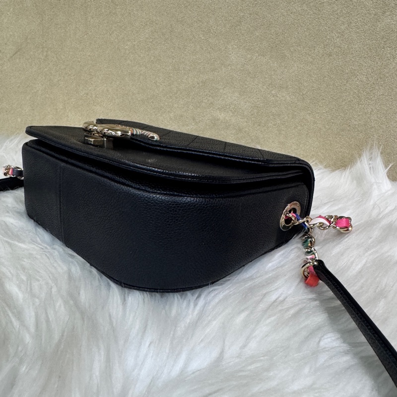 Chanel 黑荔枝皮彩色皮穿鏈下蓋手提斜背包-6