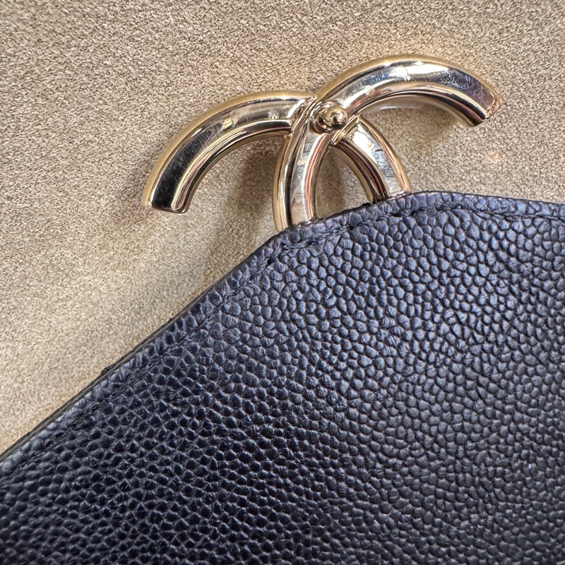 Chanel 黑荔枝皮彩色皮穿鏈下蓋手提斜背包-13