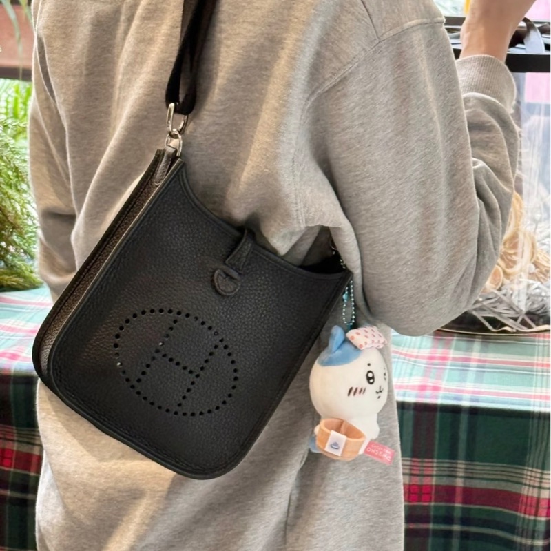 💖Hermes mini Evelyne 黑色銀釦💖 K刻 全新全配-12