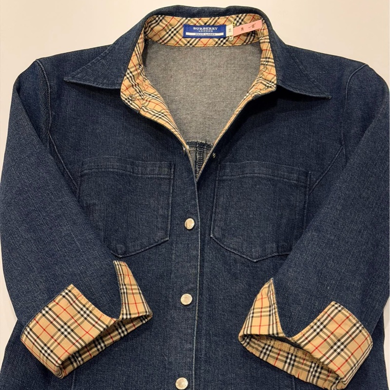BURBERRY 經典格紋彈性按扣牛仔洋裝-3