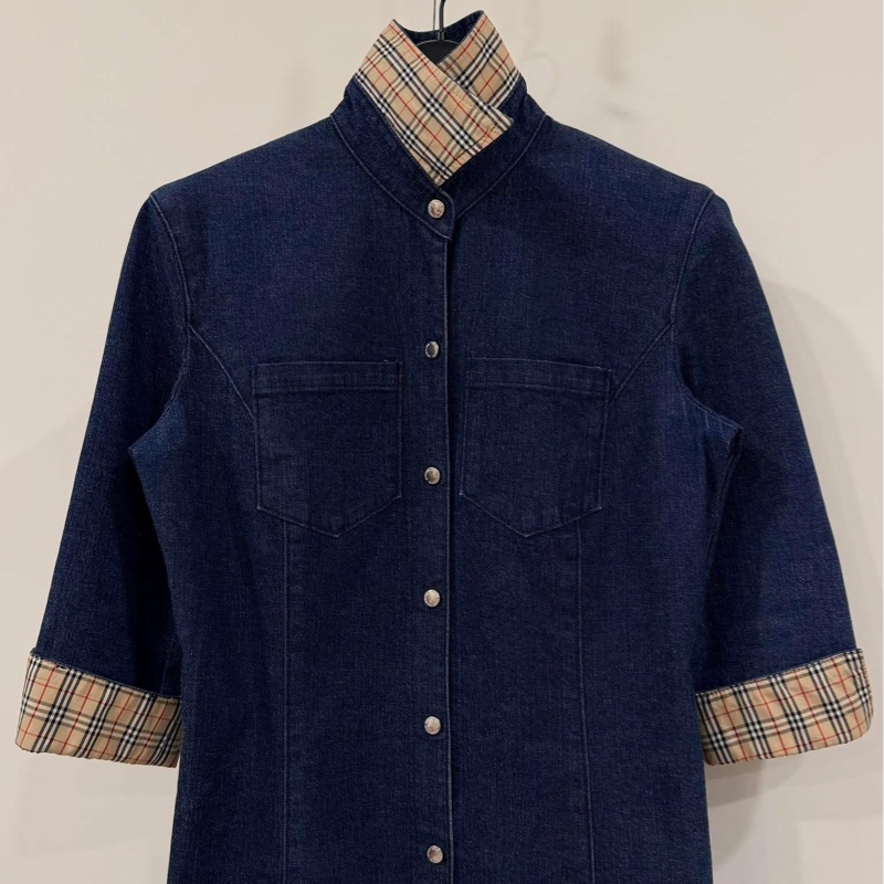 BURBERRY 經典格紋彈性按扣牛仔洋裝-4