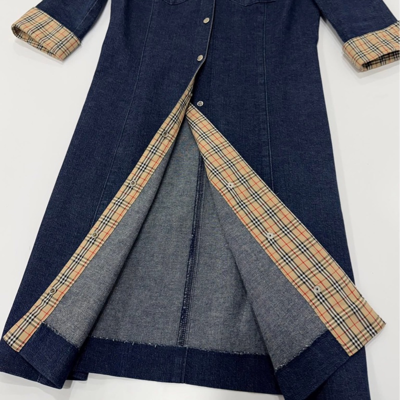 BURBERRY 經典格紋彈性按扣牛仔洋裝-6