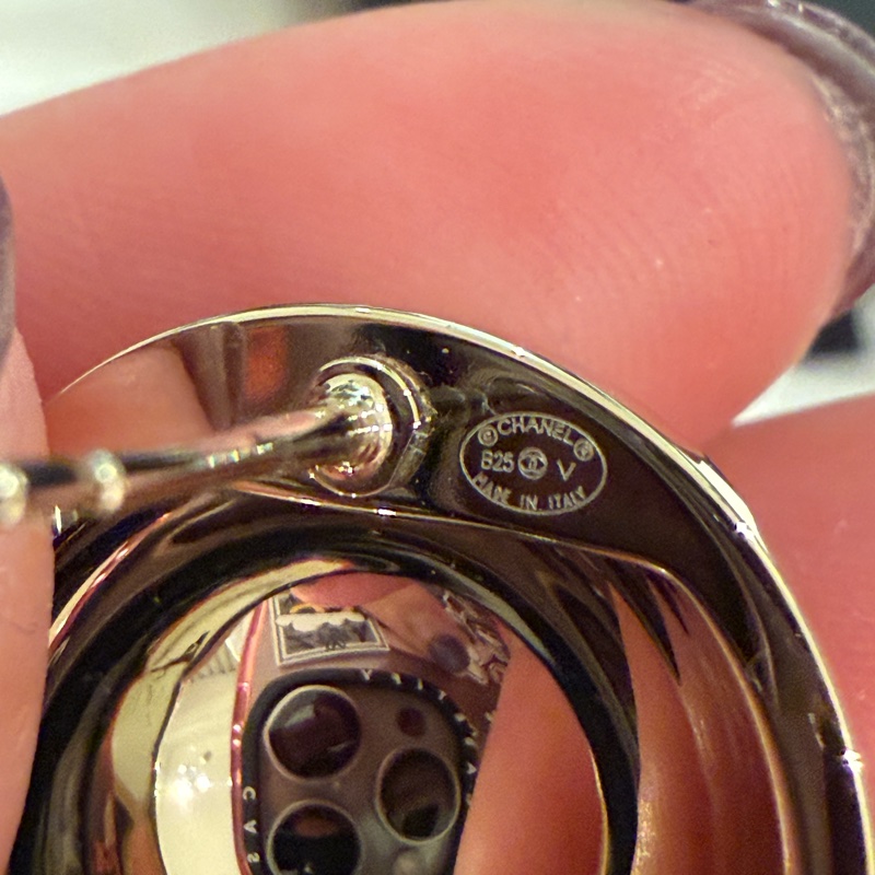 💖Chanel 耳環 耳針 半球金色黑字💖 全新-4