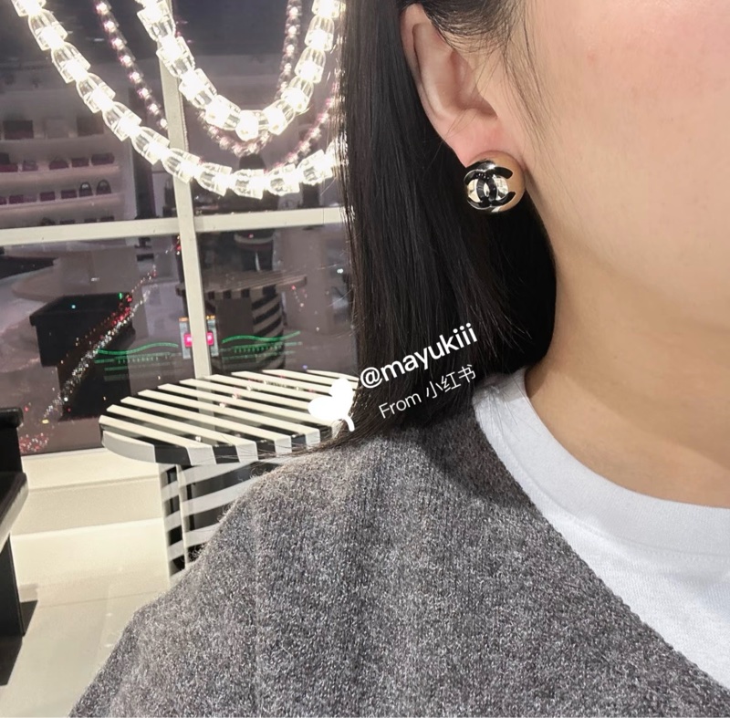 💖Chanel 耳環 耳針 半球金色黑字💖 全新-8