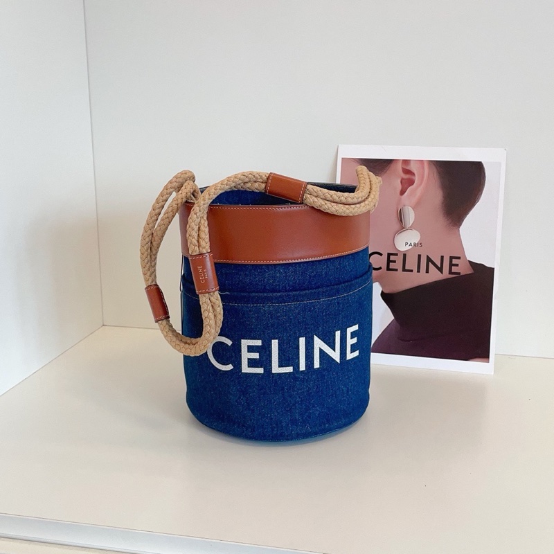 Celine牛仔拼皮水桶包-0