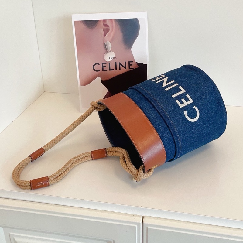 Celine牛仔拼皮水桶包-3