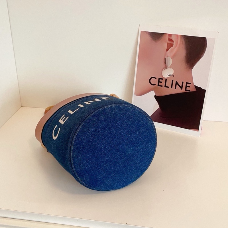 Celine牛仔拼皮水桶包-4