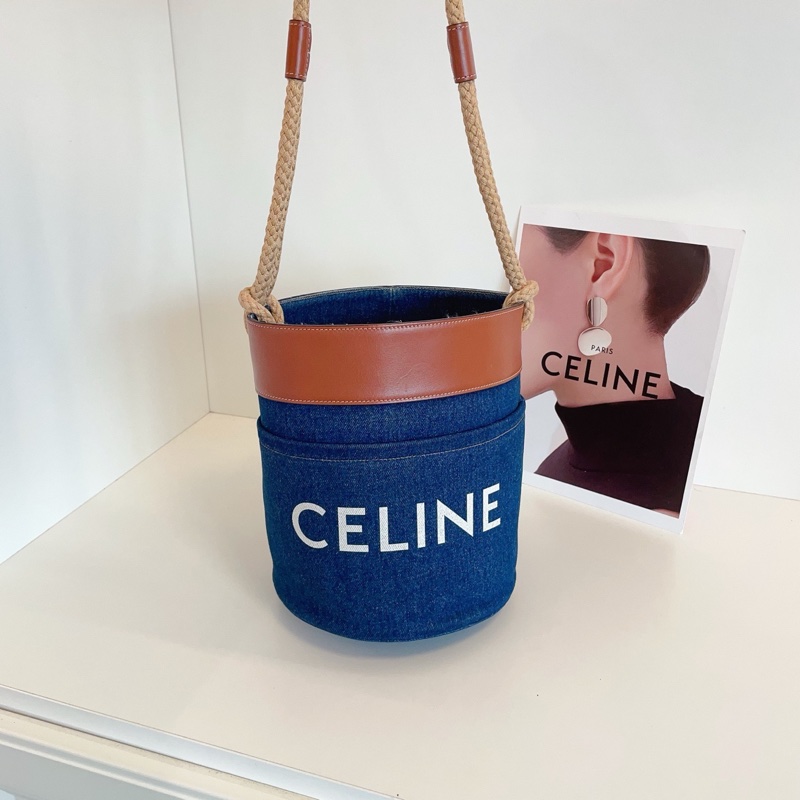 Celine牛仔拼皮水桶包-5