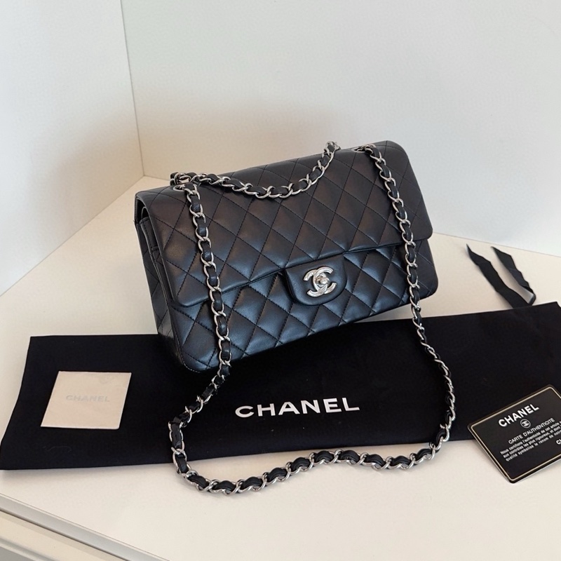 Chanel黑銀羊皮雙蓋CF25-2