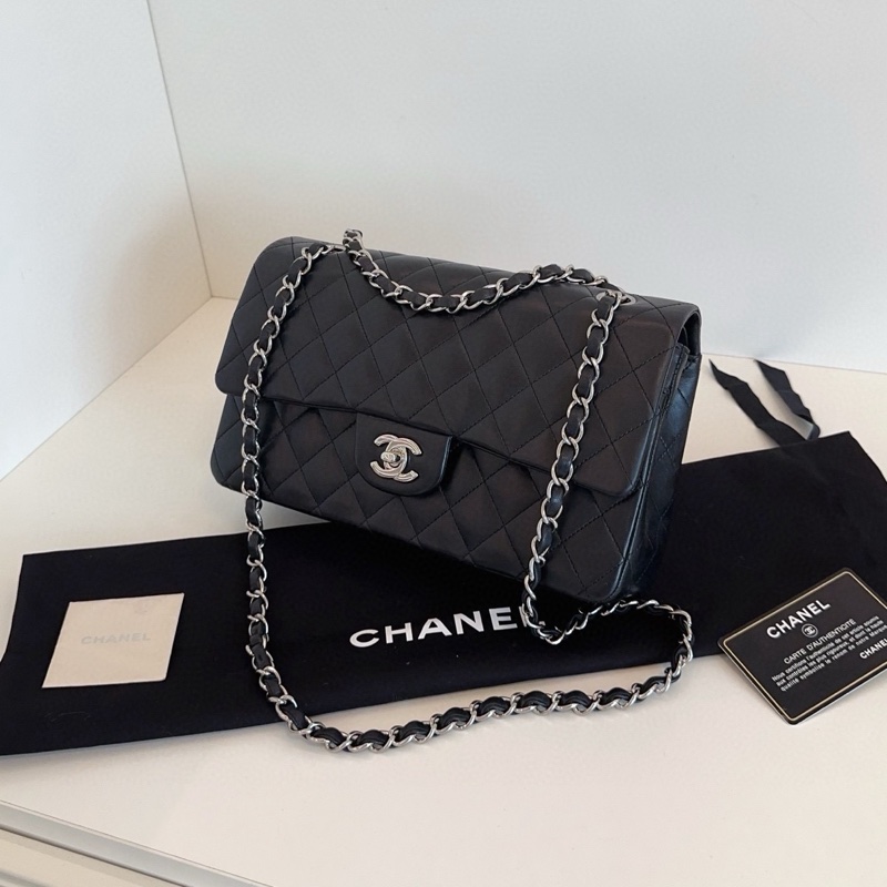 Chanel黑銀羊皮雙蓋CF25-3
