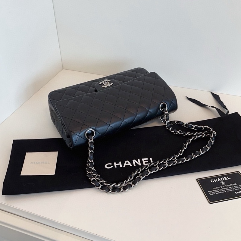 Chanel黑銀羊皮雙蓋CF25-4