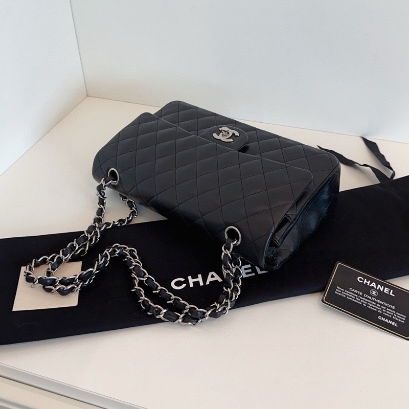 Chanel黑銀羊皮雙蓋CF25-7