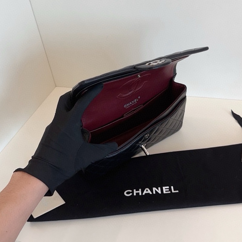 Chanel黑銀羊皮雙蓋CF25-8