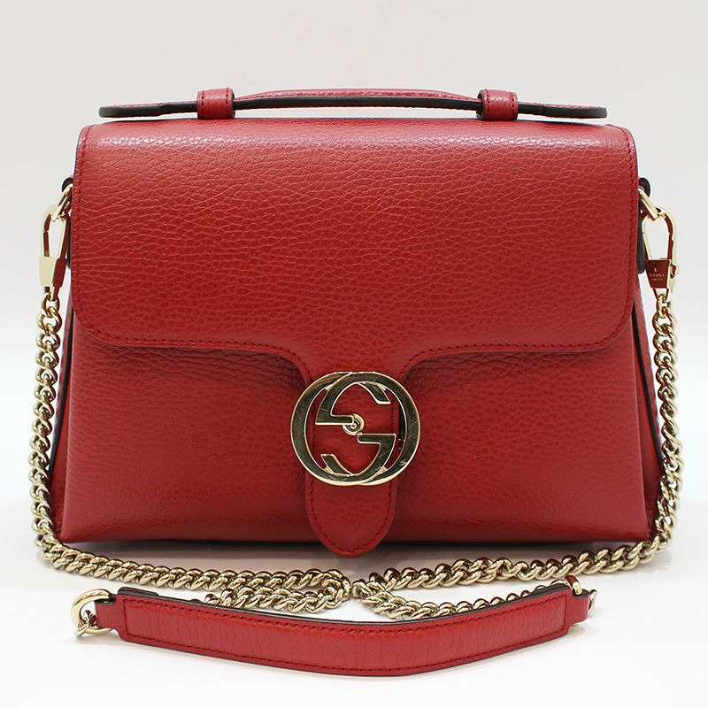 【包稅】GUCCI 510302 紅色皮革互扣式頂部手柄鏈條單肩包-0
