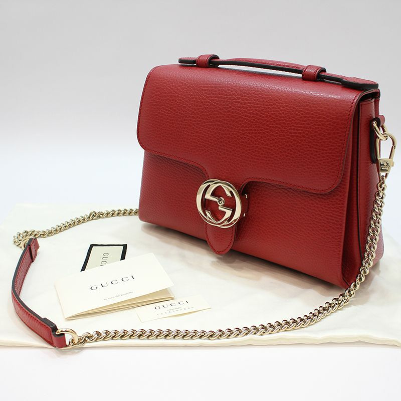 【包稅】GUCCI 510302 紅色皮革互扣式頂部手柄鏈條單肩包-1