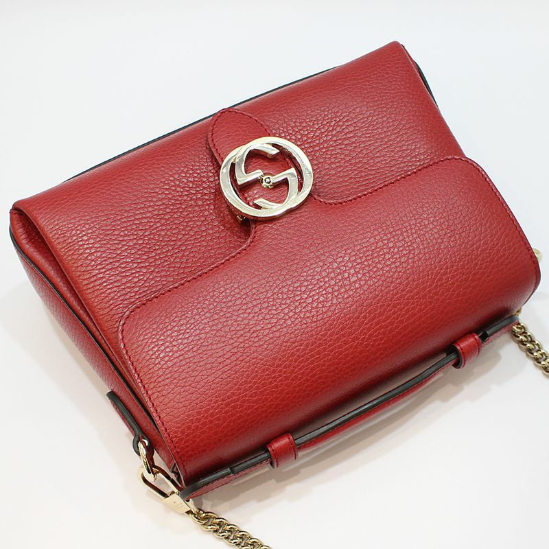【包稅】GUCCI 510302 紅色皮革互扣式頂部手柄鏈條單肩包-2