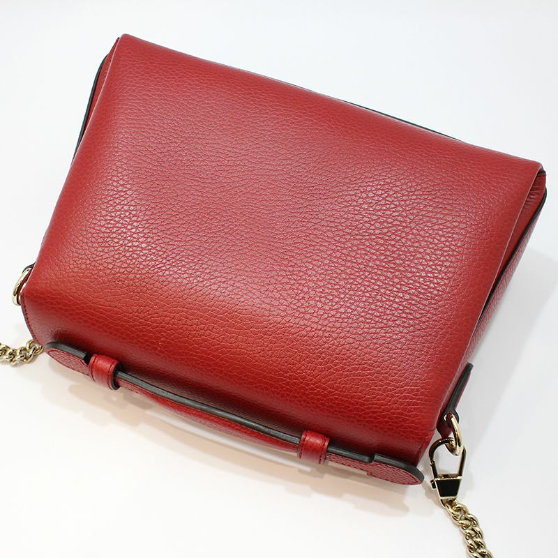 【包稅】GUCCI 510302 紅色皮革互扣式頂部手柄鏈條單肩包-3