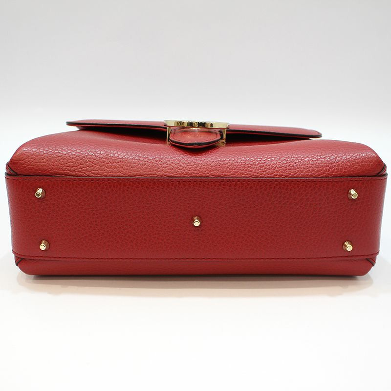 【包稅】GUCCI 510302 紅色皮革互扣式頂部手柄鏈條單肩包-4