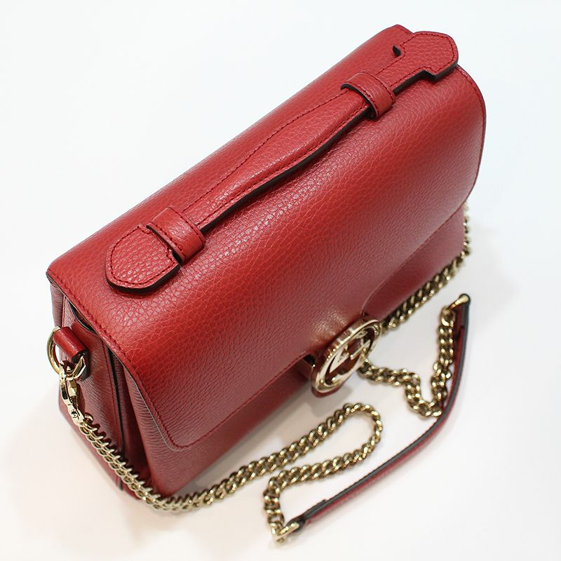 【包稅】GUCCI 510302 紅色皮革互扣式頂部手柄鏈條單肩包-5