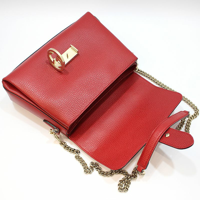 【包稅】GUCCI 510302 紅色皮革互扣式頂部手柄鏈條單肩包-6