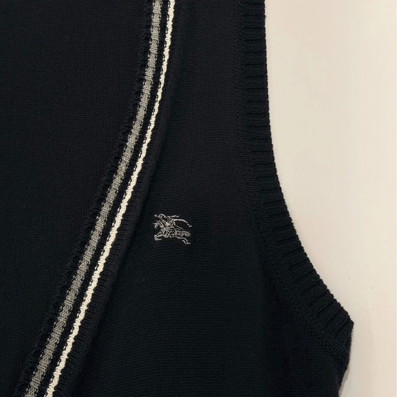 BURBERRY 藍標 深藍滾邊針織戰馬長版口袋背心-2