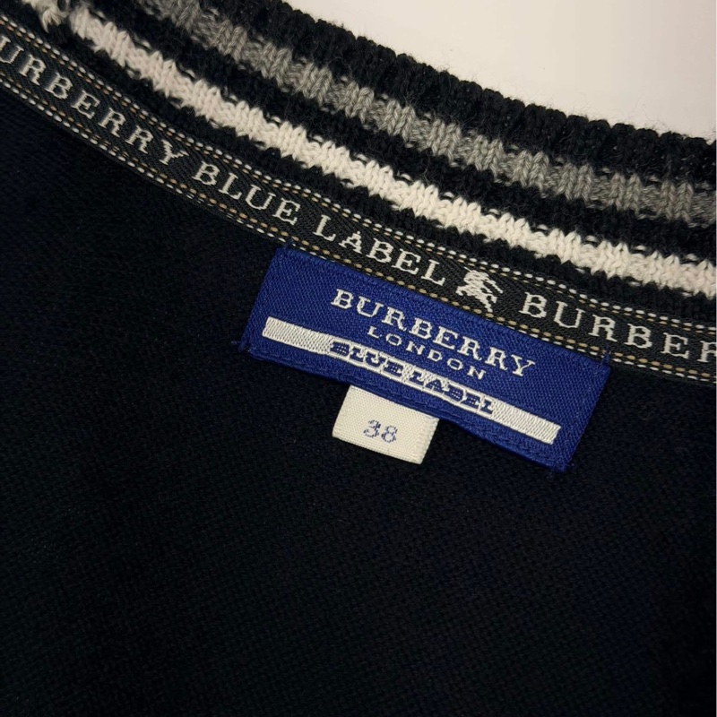 BURBERRY 藍標 深藍滾邊針織戰馬長版口袋背心-8