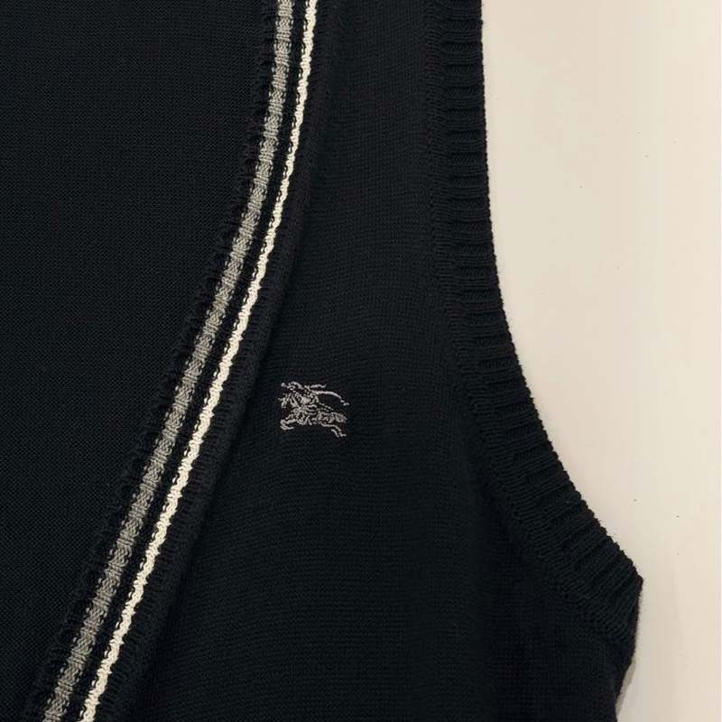 BURBERRY 藍標 深藍滾邊針織戰馬長版口袋背心-4
